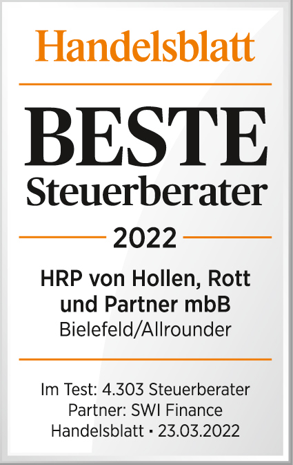 Handelsblatt - Beste Steuerberater 2022 - HRP GmbH Wirtschaftsprüfungsgesellschaft